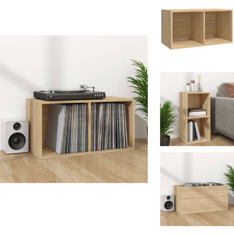 Boîte de rangement de vinyles Chêne sonoma 71x34x36 cm - Boîte De Rangement Vinyle - Rangement Disque Vinyle - Meuble Rangement Vinyl - Boîtier