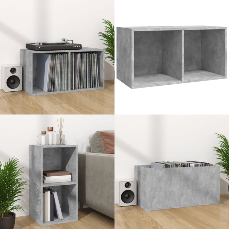 Boîte de rangement de vinyles Gris béton 71x34x36 cm - Boîte De Rangement Vinyl - Rangement Disque Vinyle - Meuble Rangement Vinyle - Boitier Lp