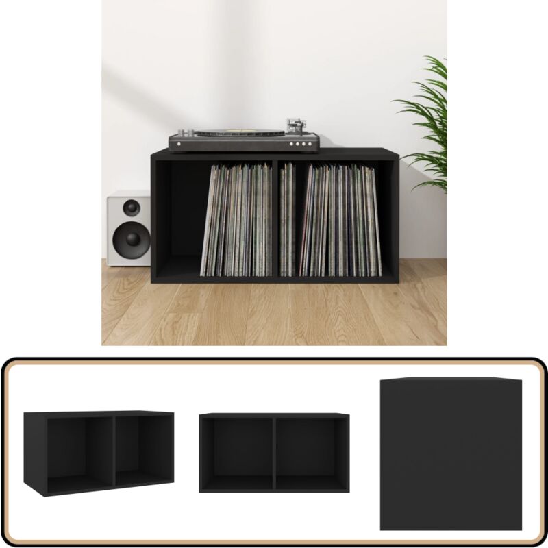 Boîte de rangement de vinyles Noir 71x34x36cm Bois d'ingénierie - Boîte De Rangement Vinyle - Meuble Rangement Disque Vinyle - Rangement Lp - Boîtier