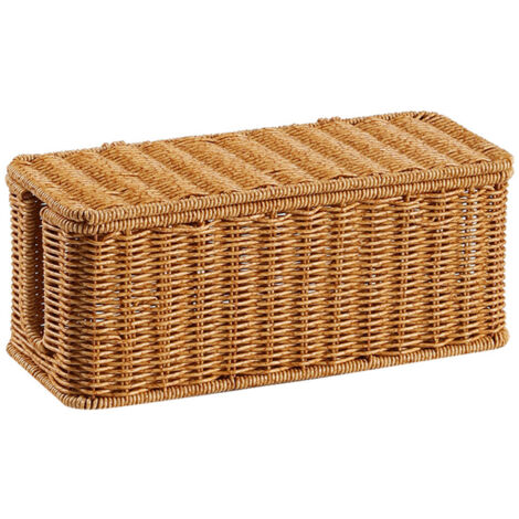 Boîte de rangement design pour prise de courant et fils électriques - Modèle double accès - Matériau imitation osier - Décoration de bureau et chambre