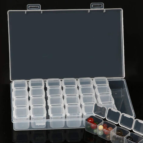 Boîte de rangement détachable à 28 compartiments, boîte de rangement en plastique avec couvercle, boîte à bijoux transparente indépendante, pour le rangement de bijoux, perles, boucles d'oreilles et o