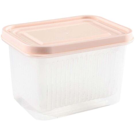 Boîte de rangement égouttoir avec couvercle hermétique, récipient de conservation des aliments au réfrigérateur en PP pour oignons verts, gingembre et ail, beige