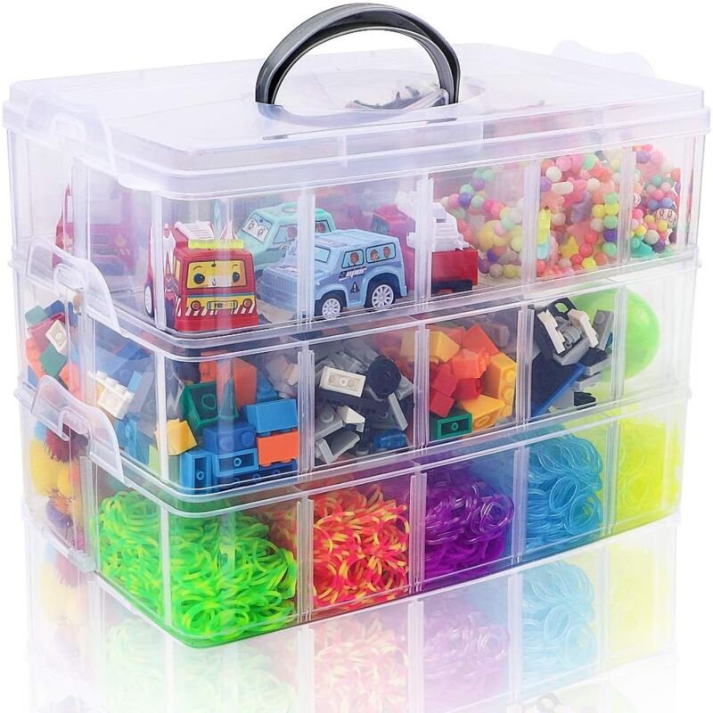 Boîte de rangement empilable à 3 niveaux avec 30 compartiments, boîte de rangement en plastique pour loisirs créatifs, jouets, perles à repasser,