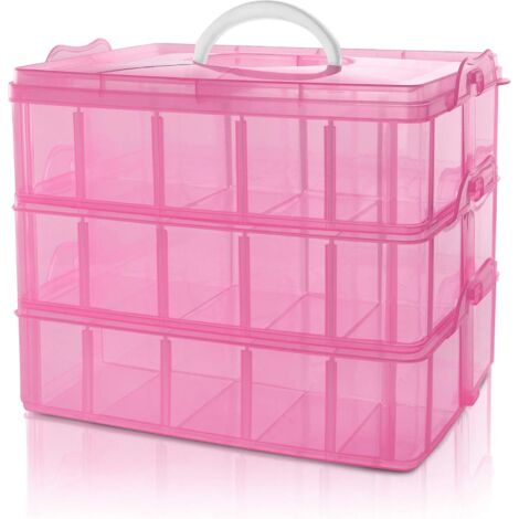 Boîte de rangement empilable en plastique à 3 niveaux avec compartiments réglables - 30 compartiments - Idéale pour les jouets, les bijoux, les loisirs créatifs et les outils