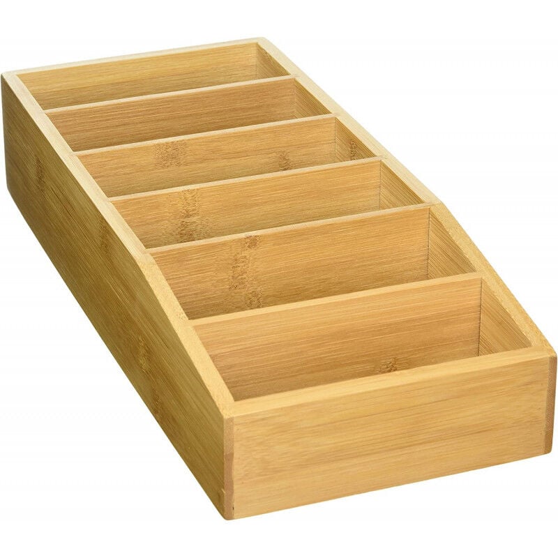 Boîte de rangement en bambou 6 compartiments - Beige - l 35 x l 5/7 x h 15 cm - Livraison gratuite