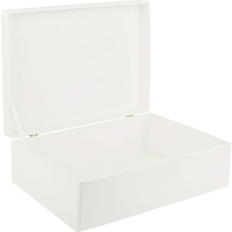 Boîte de Rangement en Bois avec Couvercle Blanc 40 x 30 x 14 cm