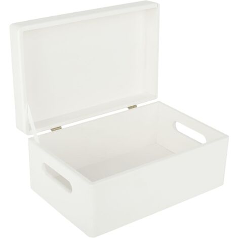 Boîte de Rangement en Bois avec Poignées Blanc 30 x 20 x 14 cm