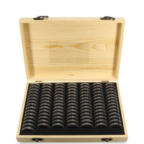 Boîte de rangement en bois de pin pour pièces de collection commémoratives, avec 20 capsules pouvant contenir