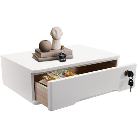 Boîte de rangement en bois pour bureau avec tiroirs verrouillables, fournitures de bureau, organiseur de dossiers A4/reçus, classeur à tiroirs plat 1 tiroir blanc