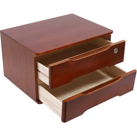 Boîte de rangement en bois pour bureau, organiseur de bureau portable à 2 tiroirs, armoire de rangement pour bureau avec tiroirs verrouillables
