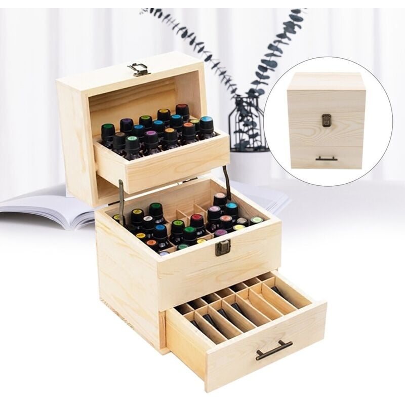 Boîte de rangement en bois pour huiles essentielles, boîte de rangement à 59 fentes