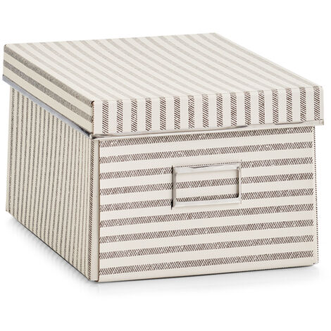 Boîte de rangement en carton 280x210x150mm – Couleur beige avec rayures grises – Fenêtre fonctionnelle pour identification rapide – Zeller