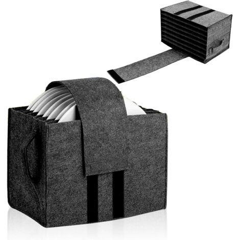 Boîte de rangement en feutre pour couverts, porte-assiettes pouvant contenir 8 assiettes, gris foncé.