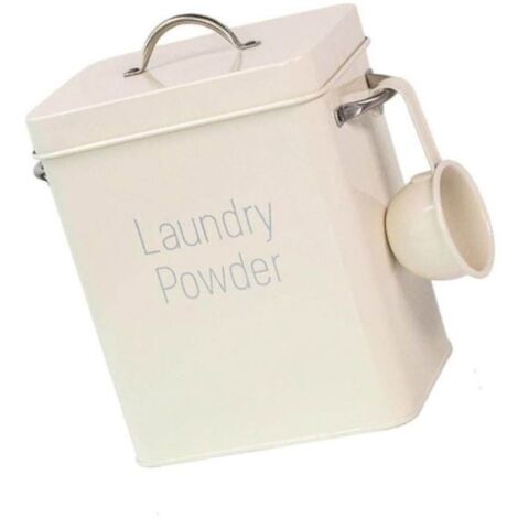 Boîte de rangement en métal pour poudre à lessive Grande boîte en métal Organisateur de riz avec cuillère Blanc