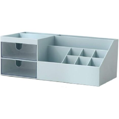 Boîte de rangement en plastique, boîte de rangement de rouge à lèvres (bleu)