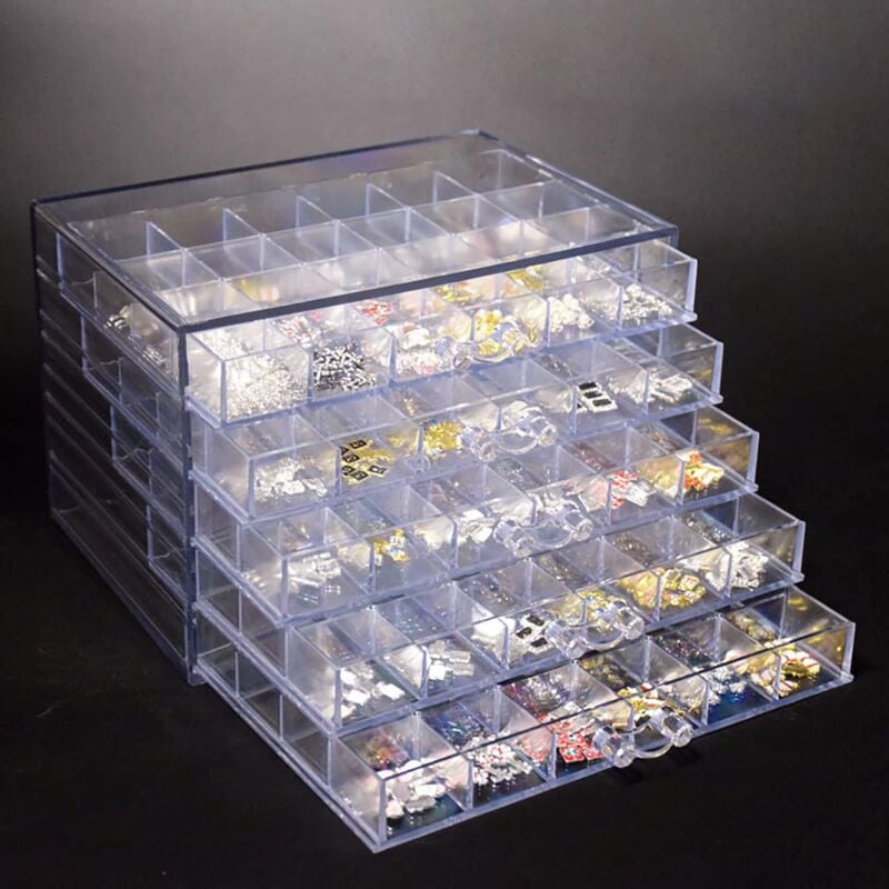 Senderpick - Boîte de rangement en plastique transparent à 120 grilles, tiroir à 5 niveaux, organisateur de breloques à clous, perles, vis, fil à