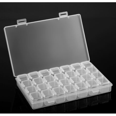 Boîte de rangement en plastique transparent à 28 compartiments, ajustable et idéale pour les bijoux, les perles, les bagues et les boucles d'oreilles.