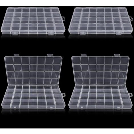 Boîte de rangement en plastique transparente à 28 compartiments (4 pièces) pour petites pièces en plastique avec étiquette, artisanat, perles, bijoux, petites pièces