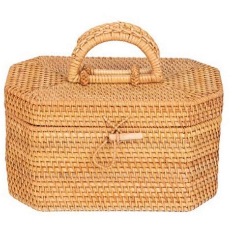 Boîte de rangement en rotin tressé à la main avec poignée, contenant pour thé et aliments, panier à pain et fruits pour pique-nique, boîte décorative