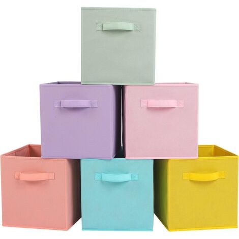 Boîte De Rangement En Tissu - 27 X 27 X 28 Cm - Avec Poignées - Pliable - Pour Chambre D'enfant, Placard Et Organisation De Jouets - Lot De 6