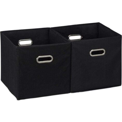 Boîte de rangement en tissu, boîte de rangement cubique avec deux poignées, pliable, idéale pour la chambre, lot de 2, noire, 28 x 28 x 28 cm