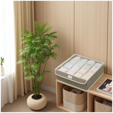 Boîte de rangement en tissu non tissé marron 32x32x12CM grande capacité, boîte de rangement pliable et multifonctionnelle pour bureau ou dressing, objet de rangement pour la maison (16 compartiments)