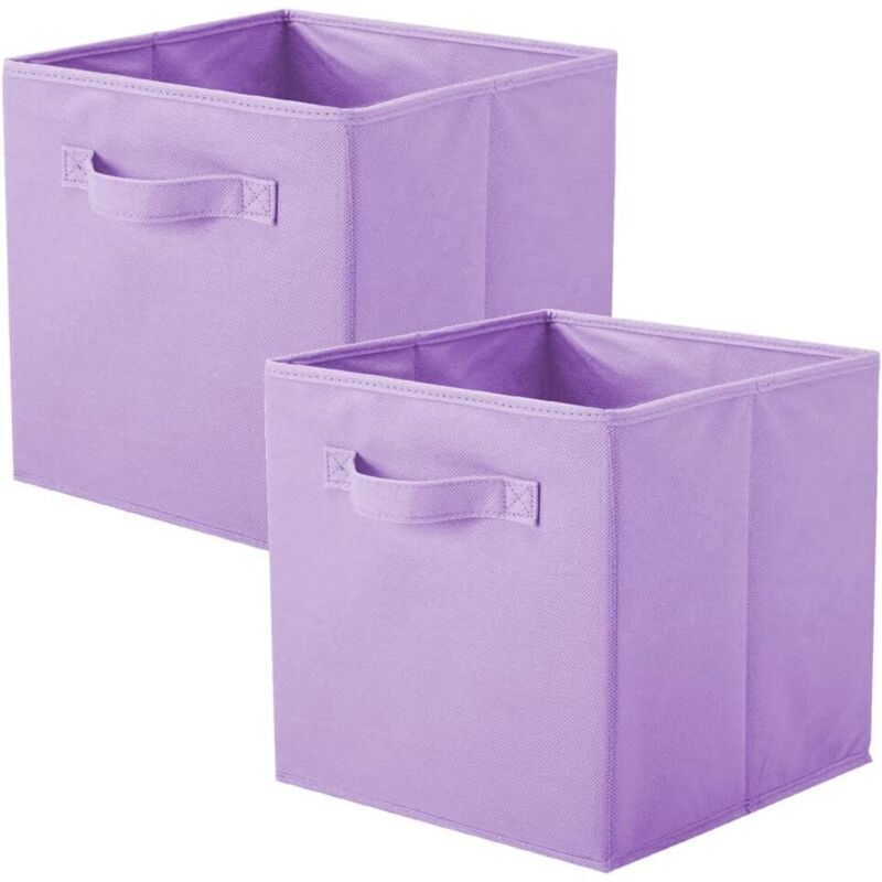 Boîte de rangement en tissu pliable 2 pièces, boîte de rangement en tissu pour la maison, en forme de cube, violet clair