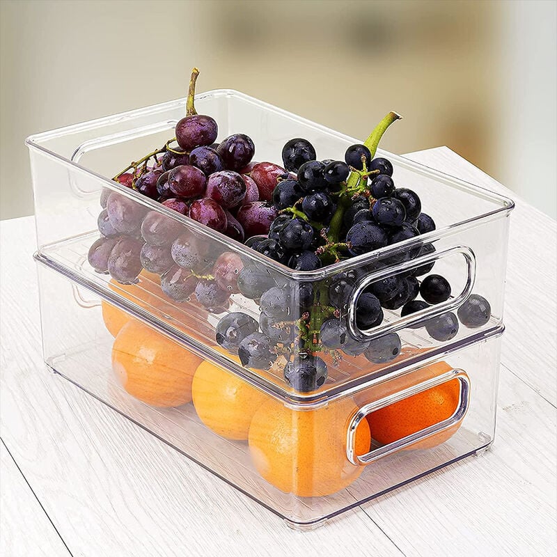 Boite de Rangement Frigo Transparent,Lot de 6, Boite Frigo Rangement, Bac Rangement Frigo, Boite Rangement Cuisine avec Poignées Organisateur Frigo,