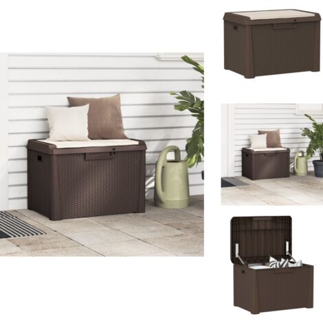 Boîte de rangement jardin coussin de siège marron 125 L PP - Boîte De Rangement Jardin - Coffre De Rangement Extérieur - Rangement Jardin - Meuble De Jardin - Coffre De Rangement Pliable