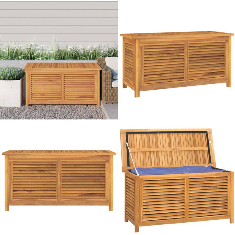 Boîte de rangement jardin et sac 114x50x58 cm bois massif teck - Coffre De Jardin - Rangement Extérieur - Meuble De Jardin - Bois De Teck - Coffre à
