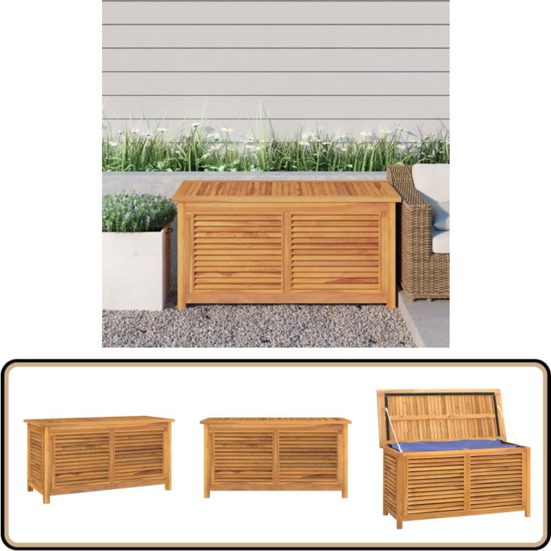 Boîte de rangement jardin et sac 114x50x58 cm bois massif teck - Coffre De Jardin - Rangement Extérieur - Meuble De Jardin - Bois De Teck - Coffre à