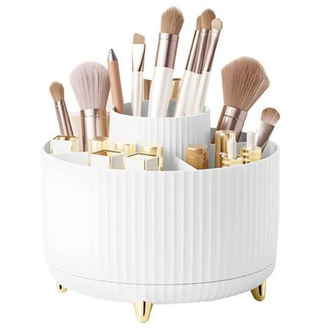 Boîte de Rangement Maquillage - Organisateur - Rotatif 360° - 5 Compartiments - Transparent - Blanc