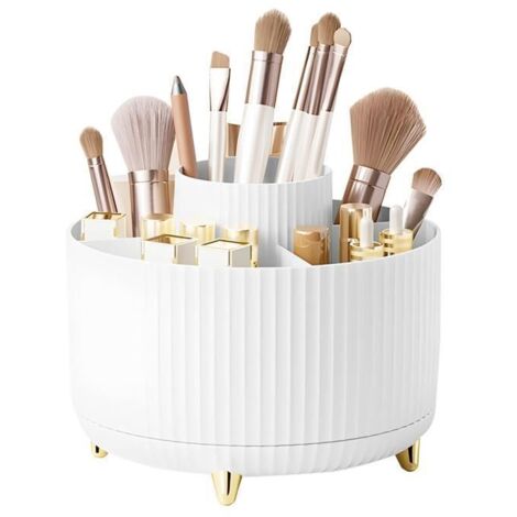 Boîte de Rangement Maquillage - Organisateur - Rotatif 360° - 5 Compartiments - Transparent - Blanc