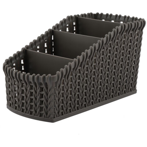 Boîte de Rangement Multifonction en Rotin pour Bureau, Organisateur de Cosmétiques (Gris Foncé)