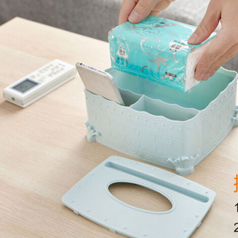 Boîte de rangement multifonction pour mouchoirs en papier capacité XL en plastique (bleu, blanc, rose) - Organisation de maison et cuisine - 18.5x16.5x8.3cm