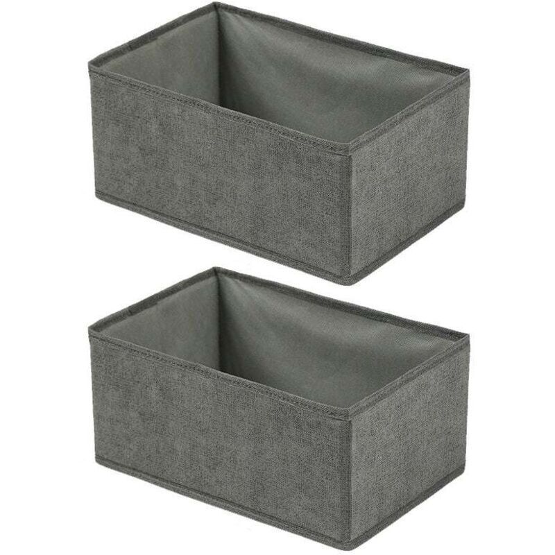 Boîte de rangement multifonctionnelle pliable pour vêtements imitation lin, 2 pièces, taille moyenne [fermeture éclair] 28x14x12cm, gris