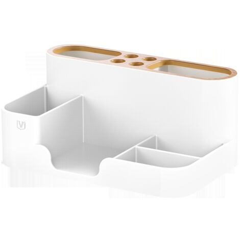 Boîte de rangement multifonctionnelle pour table, organiseur de bureau et porte-crayons - Blanche