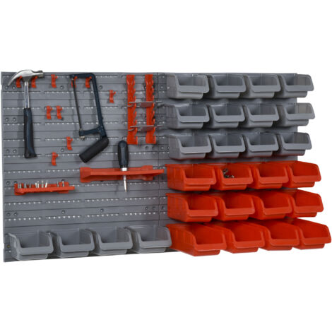 Boîte de rangement murale 44PZ, modulable et amovible, en PP, rouge et gris, 54x22x95cm