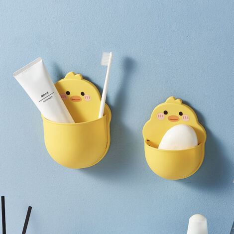Boîte de rangement murale pour animaux de dessin animé mignon, support de téléphone mural auto-adhésif multifonctionnel(trompette de poussin jaune)