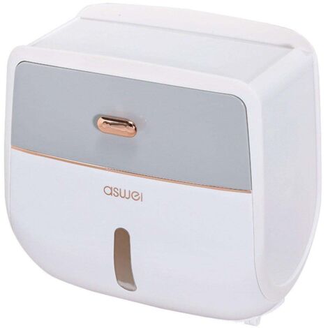 Boîte de rangement murale pour rouleau de papier toilette, sans perçage, étanche, grise