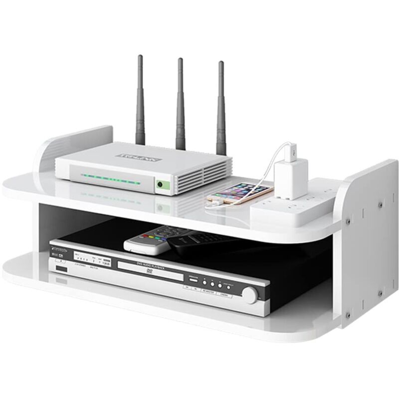 Boîte de rangement murale pour routeur TV multimédia pour décodeurs de câbles, routeurs, télécommandes, consoles de jeux et composants TV