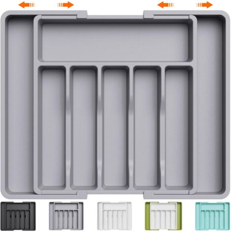 Boîte de rangement, organiseur de tiroir à couverts, plateau à couverts extensible, 33385cm, gris