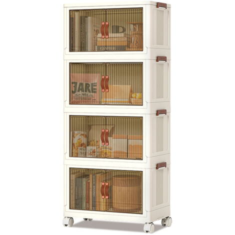 Boîte de Rangement Plastique, 4 Caisses Rangement Pliables avec Roulettes,Bac Plastique avec Couvercle pour Jouets,65 x 42 x 145cm