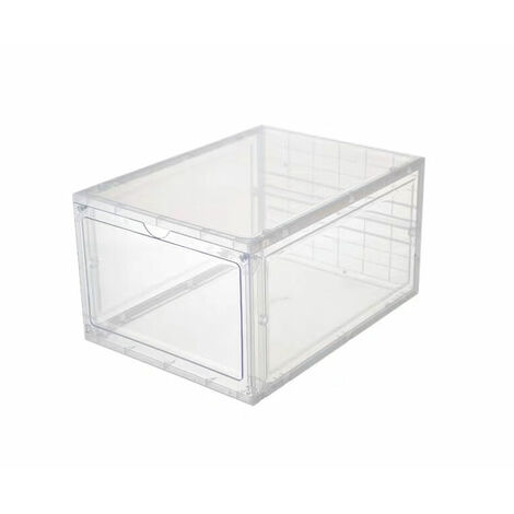 boite de rangement plastique avec tiroir – bac de rangement plastique bas pour les chaussures – boite empilable pour accessoires, etc. – lot de 2 – transparent