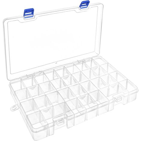 Boite De Rangement Plastique - Lot De 1 - PP Transparent - 34 Compartiments Réglables - Pour Perles Et Artisanat - 28x18,3x4 Cm