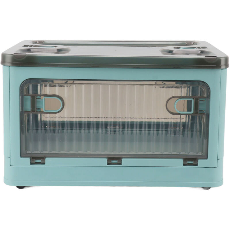 Boîte de rangement plastique pliable et empilable avec couvercle, idéale pour organisateur de placard - Bleu