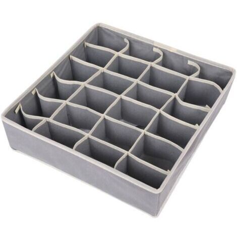 Boîte de rangement pliable à 24 compartiments pour sous-vêtements et chaussettes en dortoir, tissu non tissé imperméable avec fermeture éclair (gris)