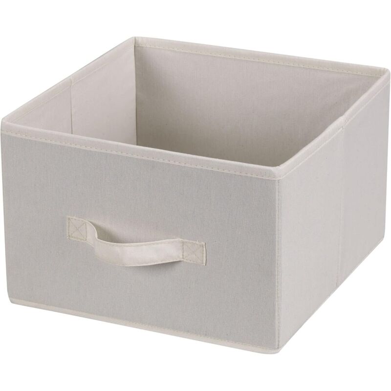 Boîte de rangement pliable en coton et lin beige 40 cm × 25 cm × 16 cm, boîte de rangement lavable avec poignée pour ranger pulls et draps, 1 pièce