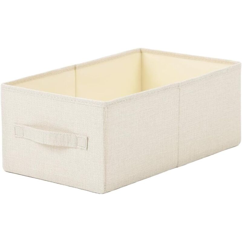 Boîte de rangement pliable en coton et lin beige 47 cm × 27 cm × 20 cm, boîte de rangement lavable avec poignée pour ranger pulls et draps, 1 pièce