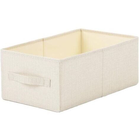 Boîte de rangement pliable en coton et lin beige 47 cm × 27 cm × 20 cm, boîte de rangement lavable avec poignée pour ranger pulls et draps, 1 pièce